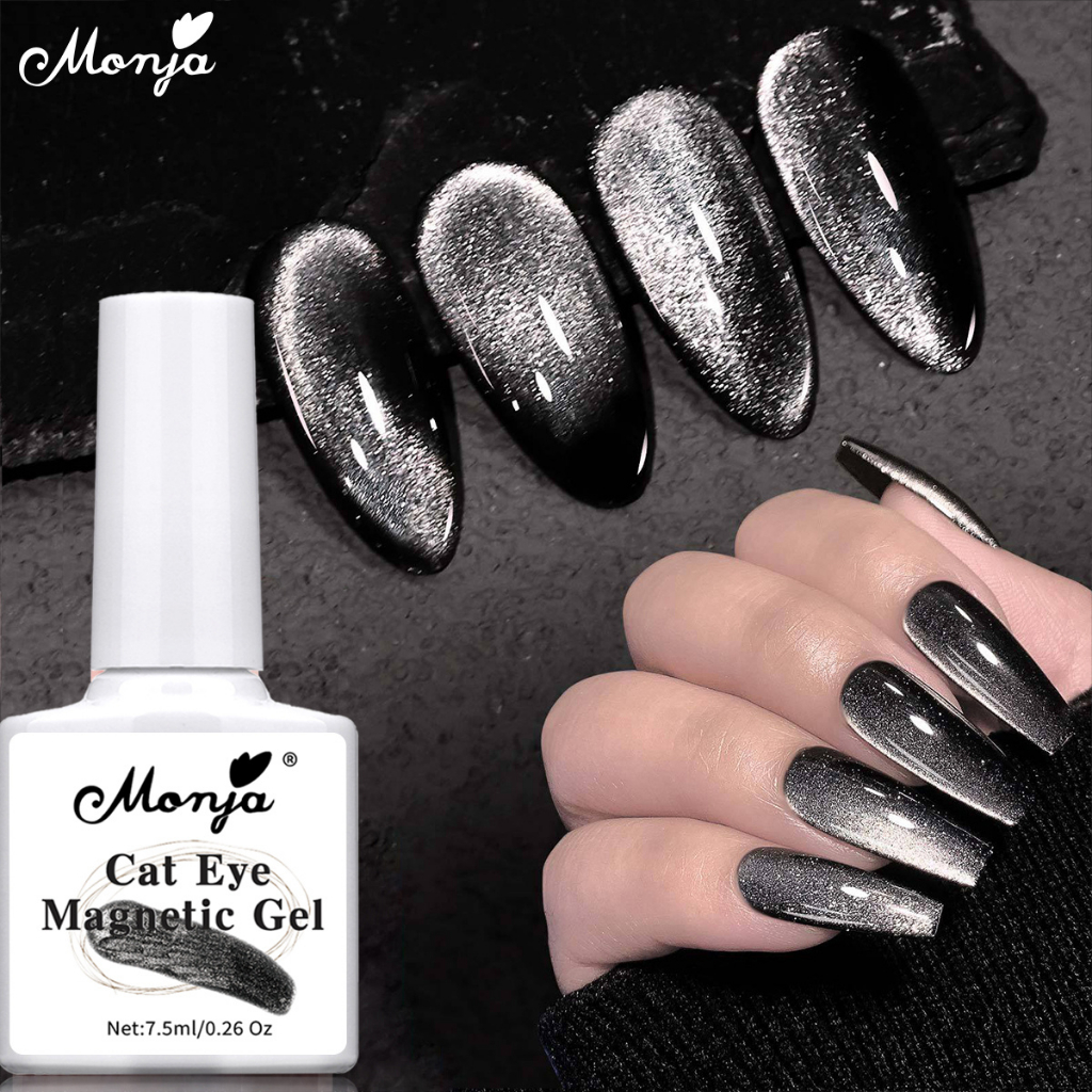 Monja 7,5ml Esmalte Em Gel Magnético De Cristal Preto Para Os Olhos De Gato Brilhante Holográfico UV Embebido Em Verniz Ferramentas De Manicure gel para unha