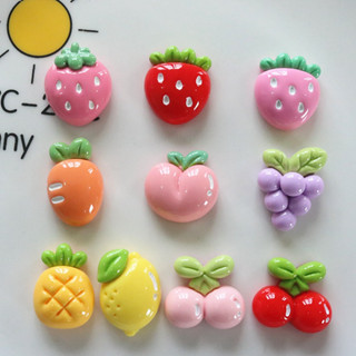 Conjunto de 10 Peças 3D Brilhante Morango Fofo de Frutas Brilhante, Resina Fluffy de Cerejeira Popsicleta Plana Acessórios para Artesanato de Bricolagem Suprimentos de Arte para Celular