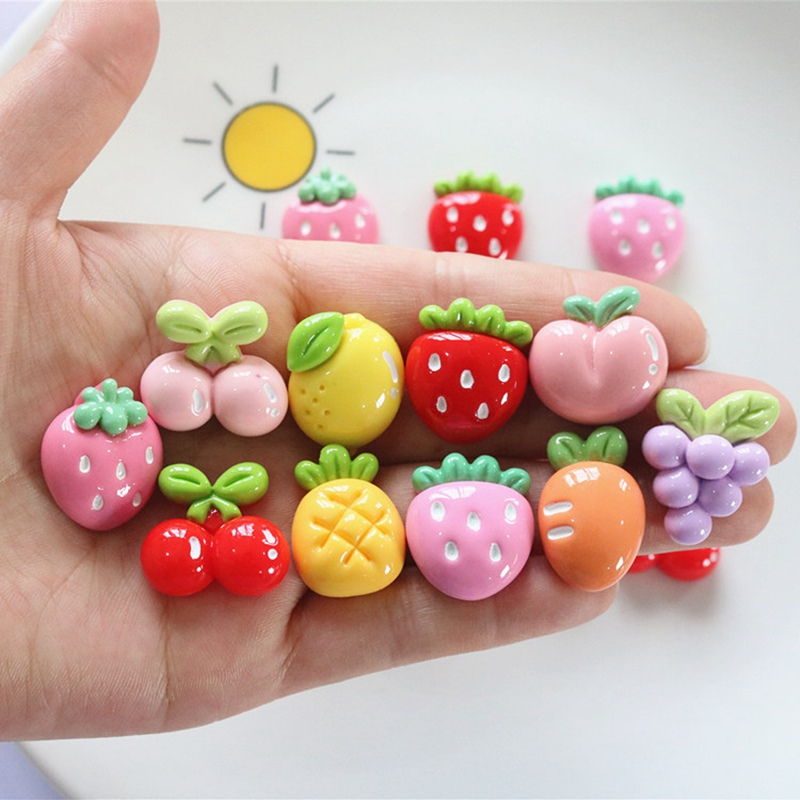 10 peças 3D bonito fruta morango, cereja série resina DIY artesanato acessórios suprimentos de arte do telefone móvel em Oferta na Shopee
