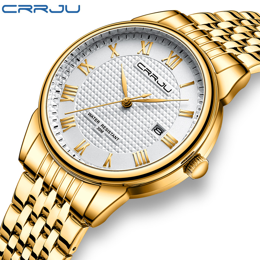 CRRJU Relógio Masculino original Nova Moda Negócios Casual Com Calendário Quartzo De Aço Inoxidável À Prova D'água 5010 em Oferta na Shopee