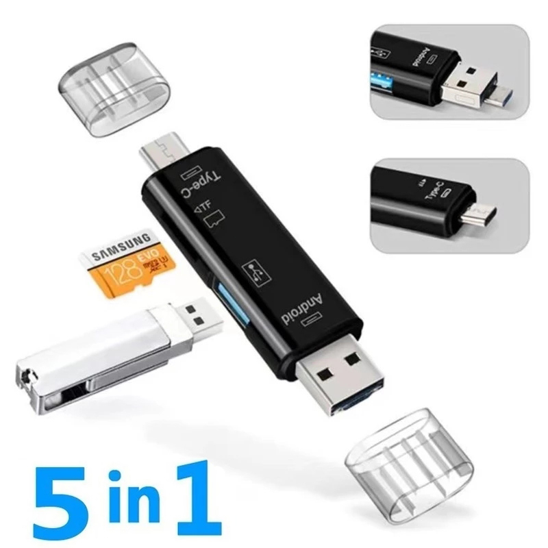 Adaptador USB 5 Em 1 3.0 Tipo C Multifunção Micro SD TF Leitor De Cartão De Memória OTG Para Telefone Celular Acessórios PC Dispositivos