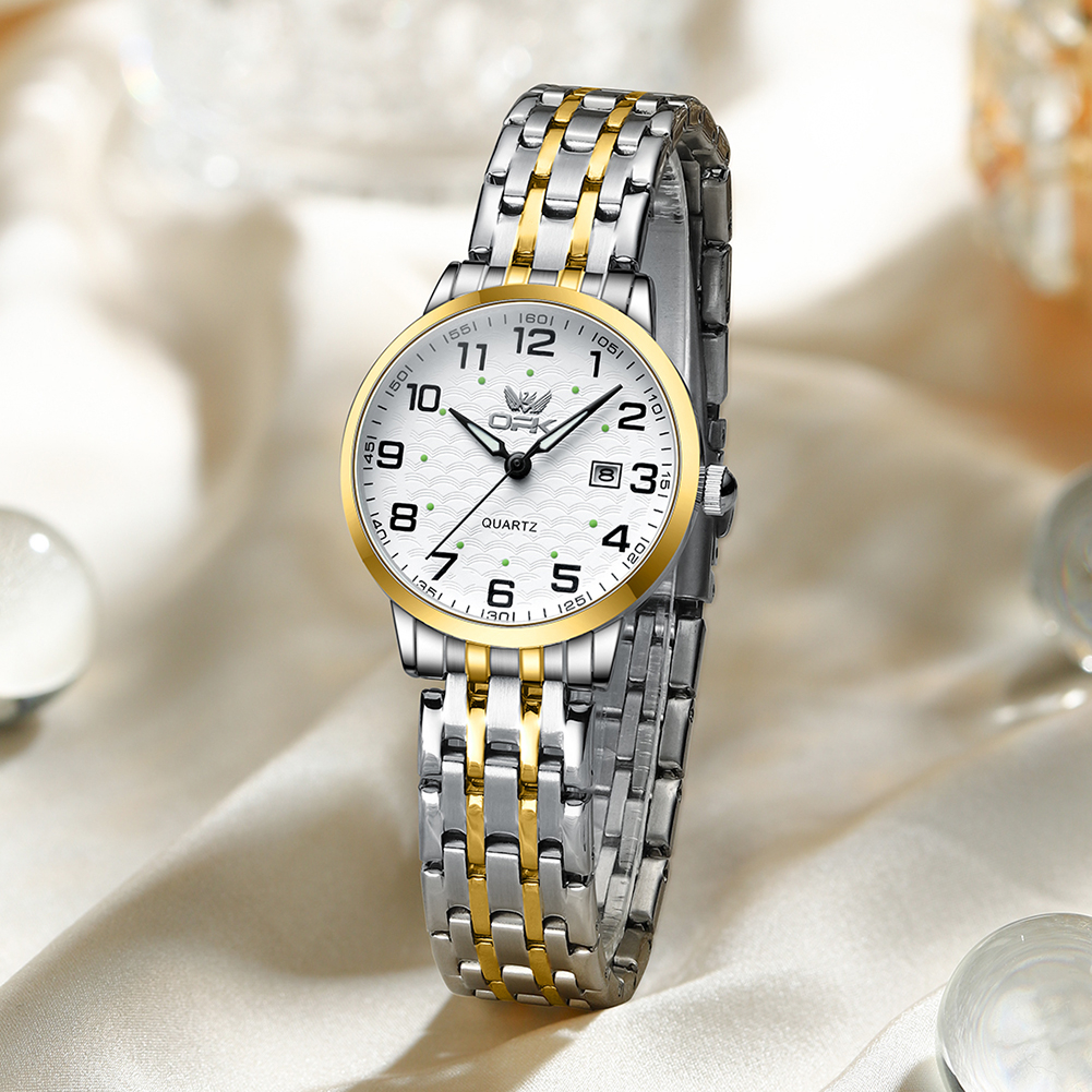 OLEVS 6006 Relógio feminino original de aço inoxidável luminoso à prova d'água - Watches