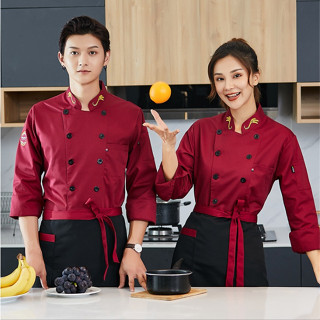 Ready Stock chef Uniforme De Cozinheiro Masculino De Manga Comprida Macacão De Restaurante uniformbaju perempuan Casaco Preto Personalizado baju Unisexo