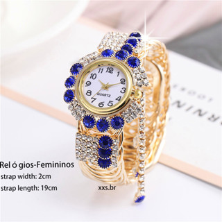 relógio feminino brilhante Tiktok Novo Estilo Feminino Relógio Diamante Conjunto Anel Americano Europeu Moda Retrô Bracelete