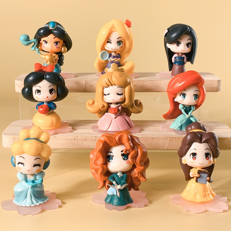 9 Pçs/Set 6cm Anime Princesa Branca De Neve Cinderela Aurora Ariel Belle Jasmine Mulan Rapunzel Q Versão PVC Figuras De 