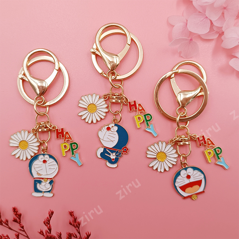 Doraemon Chaveiro Feliz Pequena Margarida Pingente Chaveiros Anime Coleção Carro Saco Charme Doraon Pendente Presentes P