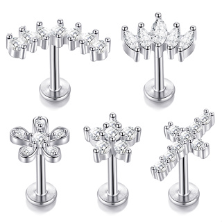 SWANJO 2pcs Anéis Labret De Cristal De Aço Inoxidável CZ Tragus Piercings De Cartilagem Brinco Plano 16G Cross Conch Rook Lobe Helix em Oferta na Shopee
