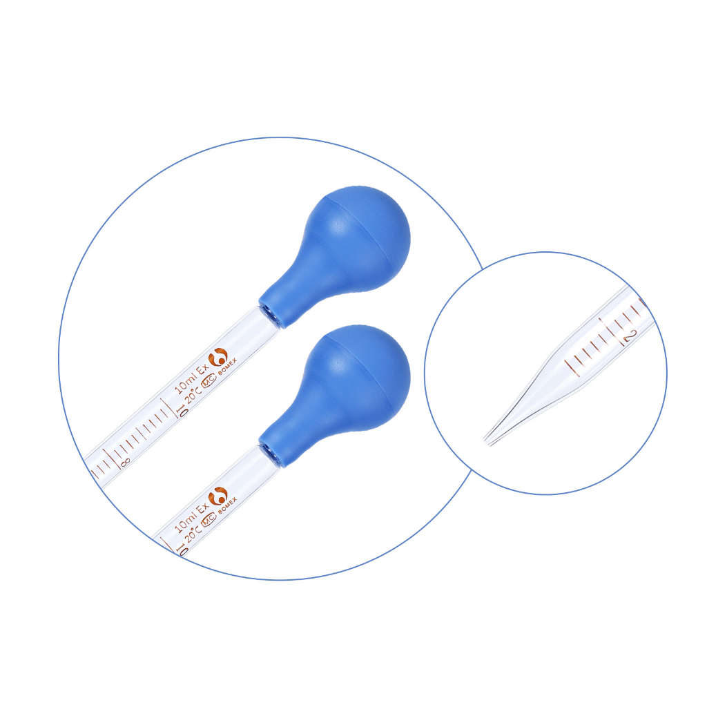 10ml Linha De Escala De Vidro Conta-Gotas Pipeta De Laboratório Pipetas De Cabeça De Borracha Azul
