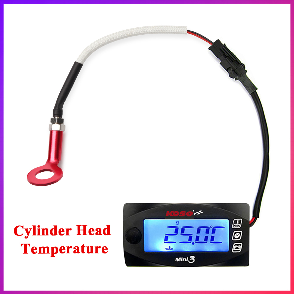 KOSO mini Medidor De Temperatura Da Cabeça Do Cilindro 3 Em 1 , Voltímetro Para Motocicleta , Relógio De Tempo , Motor Y