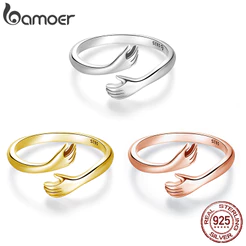 Bamoer Anéis De Prata 925 Multi Color Hug Anel Versátil Moda Acessório Presente Para As Mulheres