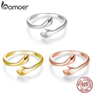 Bamoer Anéis De Prata 925 Multi Color Hug Anel Versátil Moda Acessório Presente Para As Mulheres