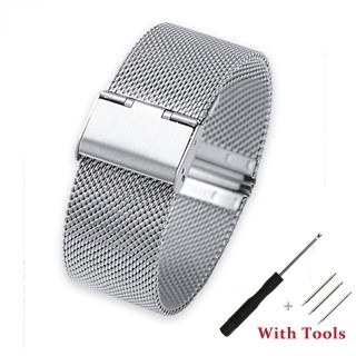 8 10 12 13 14 16 17 18 19 20 21 22 24mm High Quality ultra thin Stainless Steel Silver Gold Fine Mesh Band Straps em Oferta na Shopee