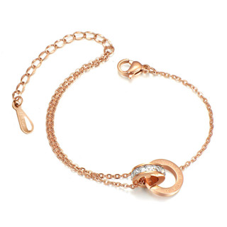 Ht Titanium Steel Diamond-Studded Ring Interlocking Roman Numeral Bracelet Pulseira Feminina de Luxo em Aço Inoxidável Pulseira de Anel Duplo Não-F