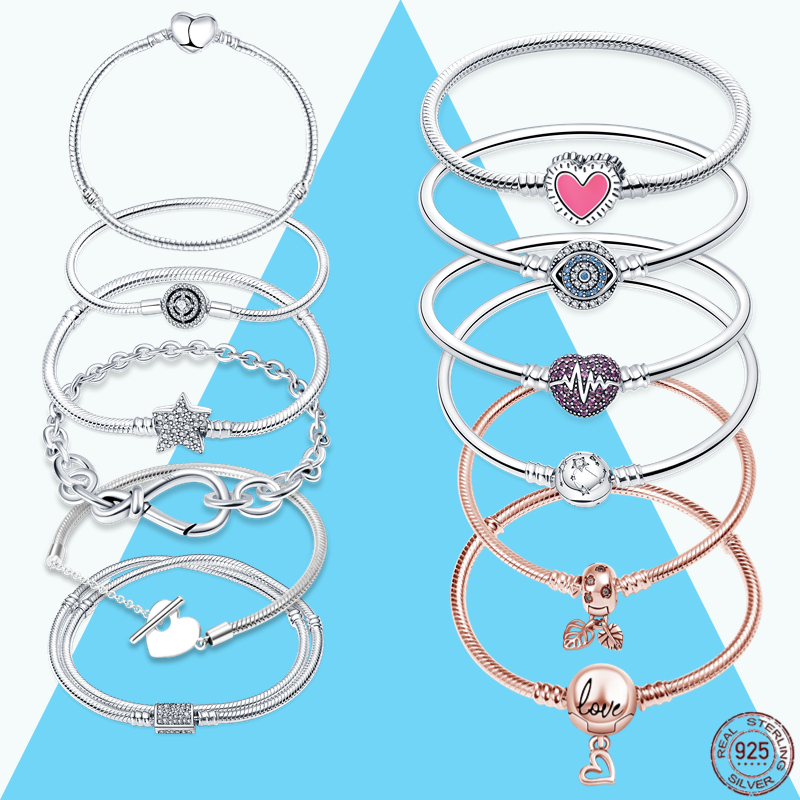 Venda a Quente 925 Silver Star Heart Pavé Zircon Pulseira Pavé Zircon Adequada para Jóias Originais Diy Jewelry Ladies em Oferta na Shopee