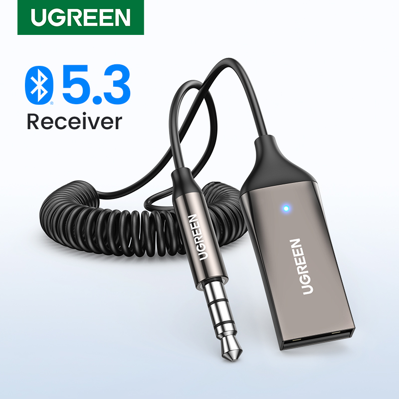 Adaptador Mãos-Livres UGREEN Bluetooth 5.3 Aux Sem Fio Para Áudio Automotivo Receptor USB Conector De 3.5mm Alto-Falante