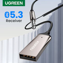 UGREEN Bluetooth Aux Adapter Bluetooth 5.4 Car Receiver USB to 3.5mm Jack Handsfree Car kit Audio Receiver Mic
