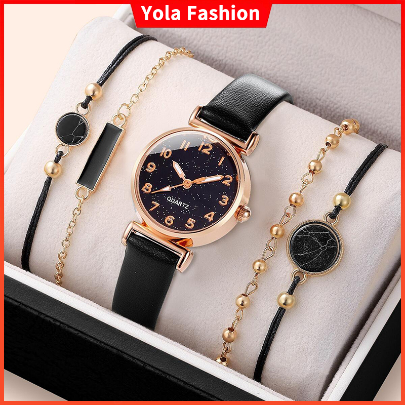 Relógio Mulher Moda Starry Sky Quartz Watch Black Butterfly Jewelry Set 【 Without Box 】