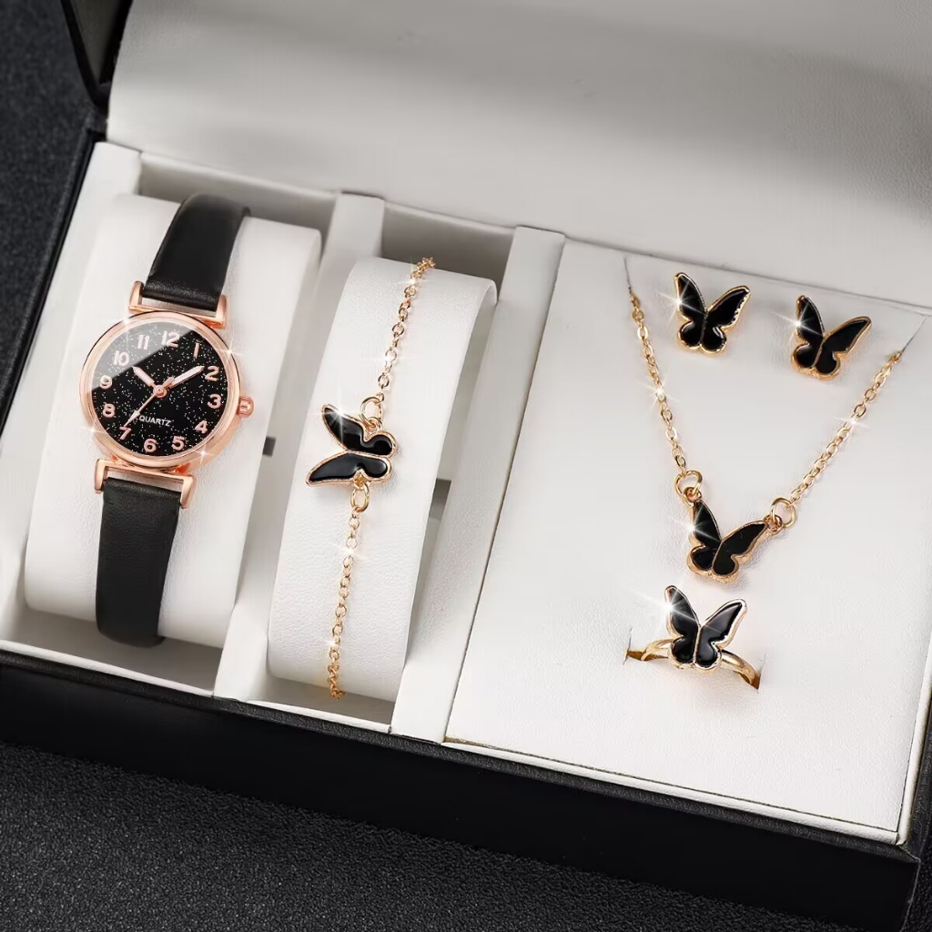 Relógio Mulher Moda Starry Sky Quartz Watch Black Butterfly Jewelry Set 【 Without Box 】 — imagem 2 de 2