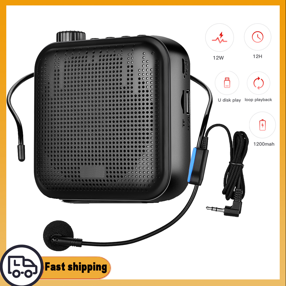 Amplificador De Voz Portátil Mini De 12W Com Som , Reprodução De Música , Fone De Ouvido Microfone Fio , E Cintura , Bateria De 2000mAh , Para Sala De Aula , Reuniões Ambientes Externos , Professores