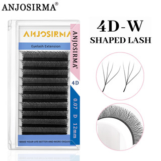ANJOSIRMA 4D W Extensão Em Forma De Cílios Volume Pré-Fabricado Estilo De Ventilador Faux Mink Soft Easy Natural