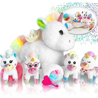 5 Unicórnios, Unicórnios Conjunto Mãe-Criança (5 Pcs), Brinquedos de Pelúcia Unicórnio Arco-Íris
