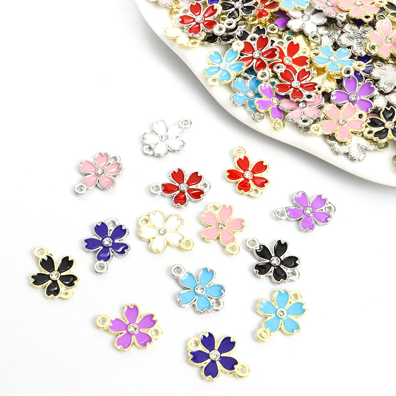 Cinco Pétalas Flores Esmalte Óleo De Gotejamento Rhinestones Conectores 10pcs