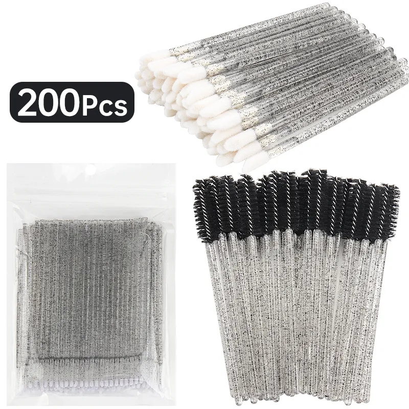 200 Pcs Conjunto De Pincéis Descartáveis De Maquiagem De Cristal Cílios Microescova Para Os Lábios Máscara Aplicadora De Varinhas De Swab Ferramentas De Extensão