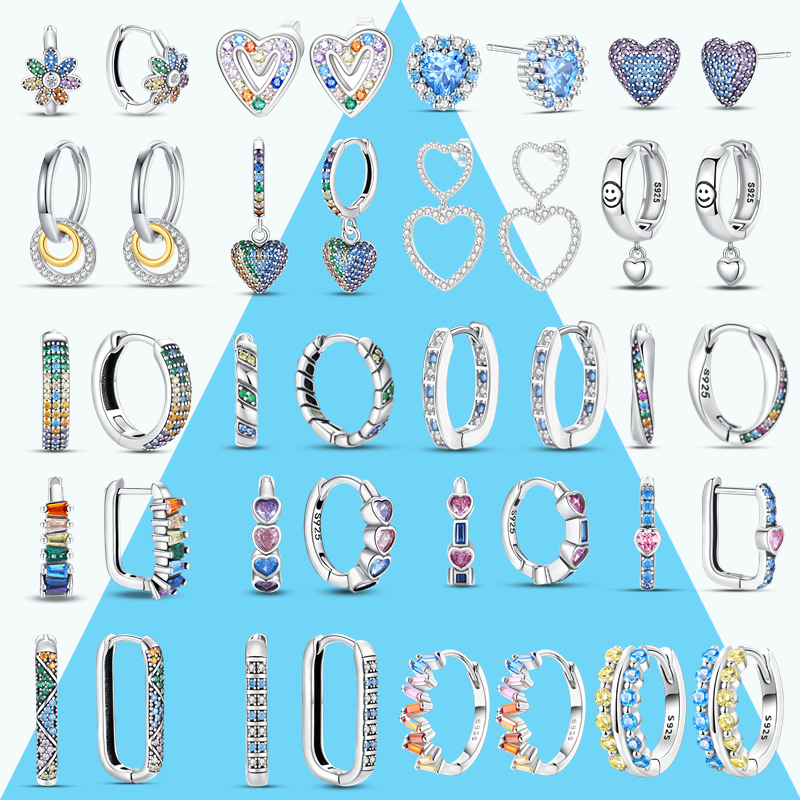 Brincos Clássicos Prata Original Prata 925 Sterling Prata Pavé Cubic Zirconia Anel Brincos em Forma de Coração Jóias de Bricolage Jóias de Noivado Senhoras Festa de Aniversário de Casamento Presente