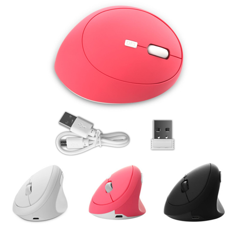 Mouse Óptico De 4GHz Sem Fio Para Laptop Recarregável Ergonômico Vertical Rosa Com 4D Ajustável DPI