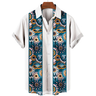 Summer Hawaiian Beach Style Camisa De Manga Curta Masculina Estilo Praia Vintage Stripe Color Block Moda Criativa Camisas De Lapela Soltas E Respiráveis