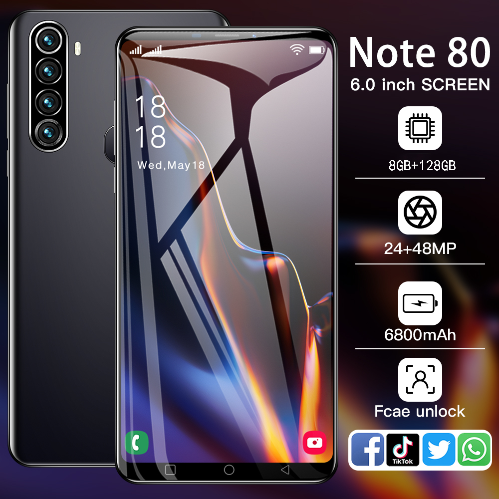 Celular Nota80 Telefone De 6 Polegadas 8GB RAM 128GB ROM Barato