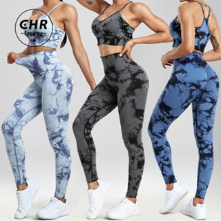 CHR 2 Peças Tie-dye Conjunto Top Sutiã Legging Roupa De Academia Conjunto Feminino Levanta Bumbum Sem Costura Cintura Alta