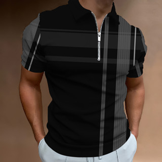 2023 Nova Marca Camisas Pólo Zip Para Homens Listras Estampas Negócios De Manga Curta Tops Vestuário (5XL)