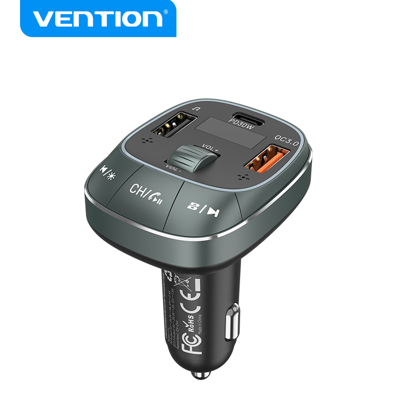 Venção Carregador De Carro Reprodutor De Música Bluetooth V5.0 FM Transmissor De Rádio Sem Fio Modulador Com USB Mãos-Livres Carregamento Rápido Para Telefone