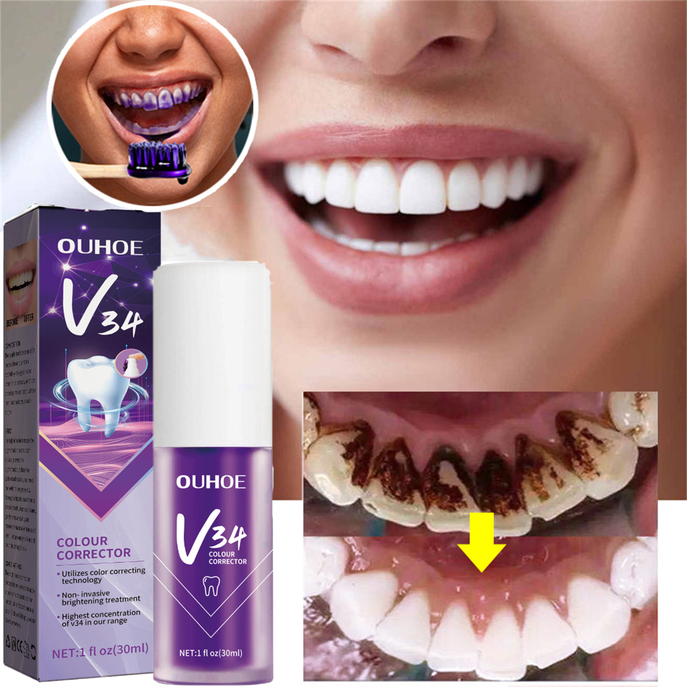 V34 Pasta Branqueadora Fresca Remove Creme Clareador De Dentes Dental Freshen Breath Remove Manchas De Fumaça