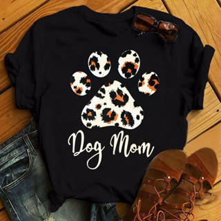 Carta Pata De Cachorro Leopardo Estampa Nova Linda Camiseta Preta Feminina De Manga Curta Branca Mãe casual Amante De Roupas De Primavera Verão Outono Senhoras top