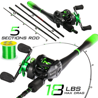 Sougayilang Vara De Pesca 1.8-2.4m Linha De Cabo De Fibra De Carbono EVA Wt 6-18LB Carretel Forte E De Fundição De Isca 7.2 : 1 Relação Engrenagem Max Drag 10kg