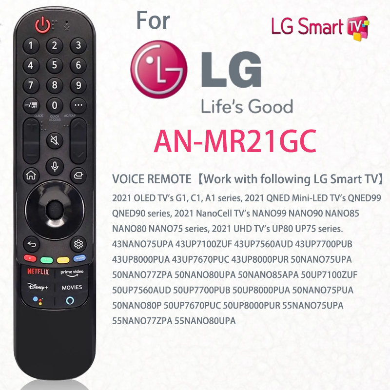 YOSUN AN-MR21GC MR21GA IR Controle Remoto [Sem Função Ponteiro Mágico De Voz] Para LG Smart TV 43NA 50UP , 2021 OLED QNED Mini-LED NanoCell Série UHD , Com Chaves Netflix PrimeVideo