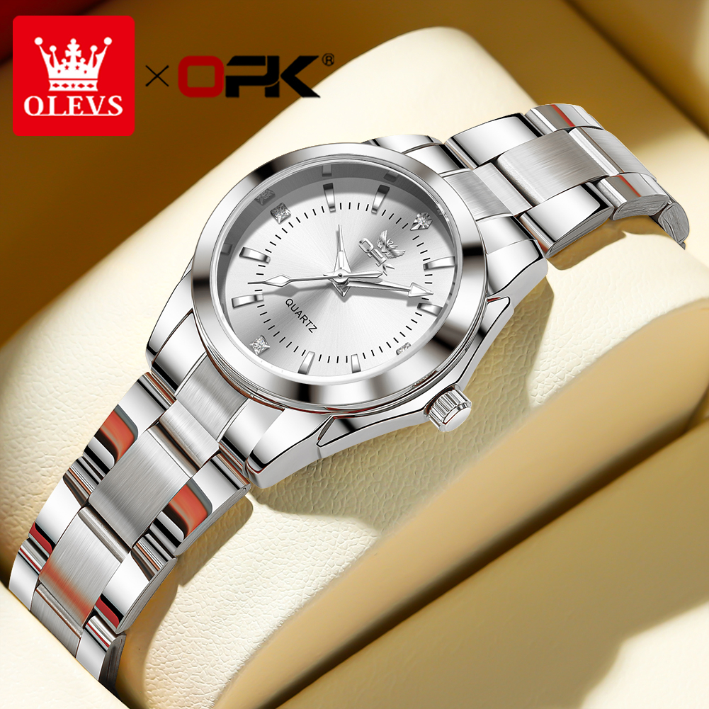 OLEVS 6002 Relógio feminino original de aço inoxidável luminoso à prova d'água - Watches