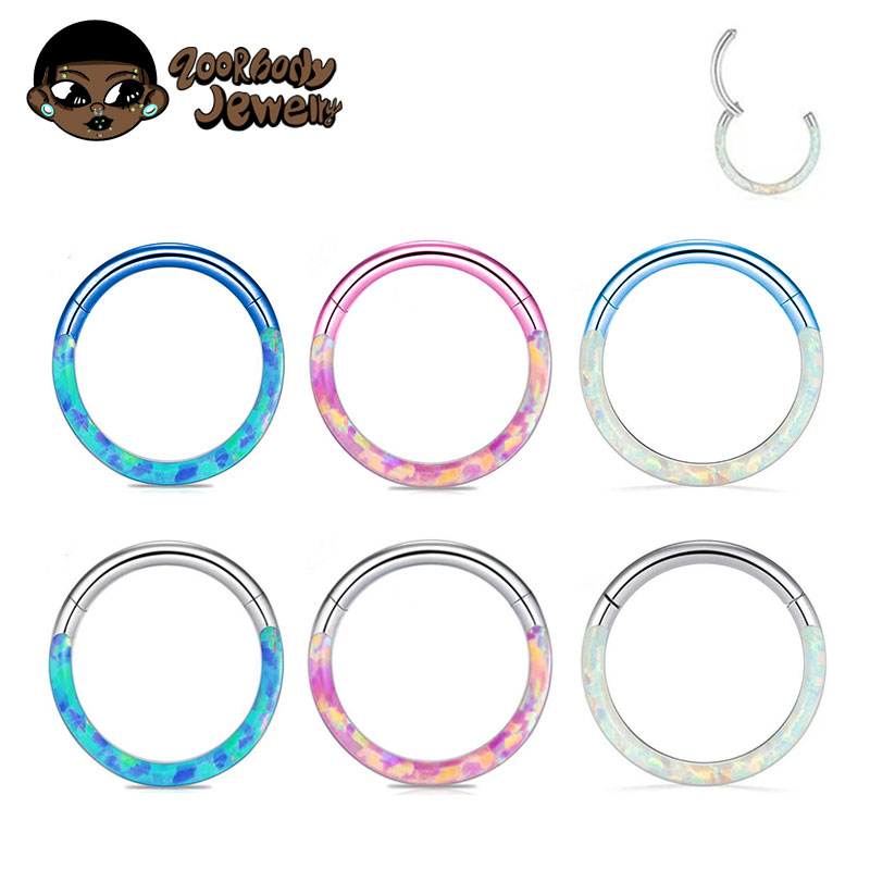 ASTM F136 Titanium Septum Anel De Titânio Com Nariz Perfurado Opala Segmento De Dobradiça Clicker