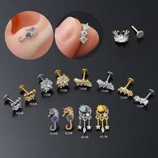 1pcs G23 Brincos De Aço Titânio Caranguejo Cristal De Zircônio Costas Planas Femininas