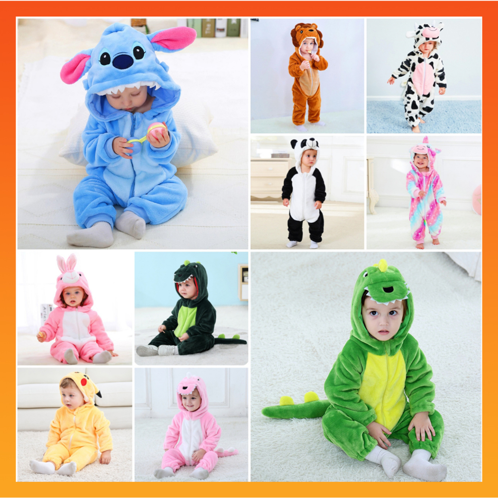 Bebê Kigurumi Dinossauro Pikachu Lion Unicórnio Vaca Desenho Animado Romper Infantil Kids ...
