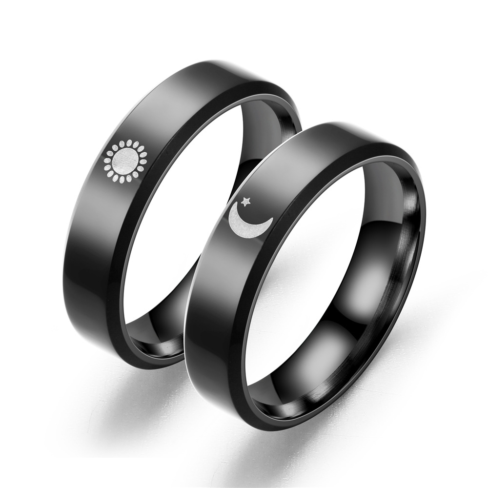 Anel De 6mm Homens E Mulheres Moda Simples Lua Fria Sol Polimento Prata Preto Titânio Aço Casal em Oferta na Shopee