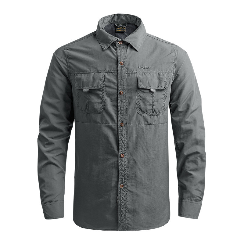 Para 2025 Verão 100 % Náilon Secagem Rápida Respirável Camisas Masculinas Verde Preto Carga Mangas Compridas Roupas Mili