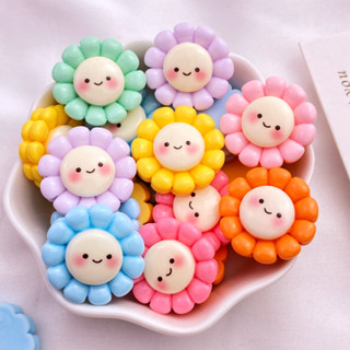 Conjunto de 10 peças Resina Desenho animado Fofo Smiley Face Girassol Girassol Fundo Plano para Telefone Celular Patch Pingente Plano para Telefone Acessórios para Decoração da Caixa do Telefone Acessórios para Cabelo