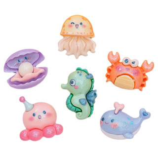 10pcs Resina Cartoon Ocean Series Dolphin, Shell, Crab Flat Bottom DIY Mobile Phone Patch Flat Pendant Acessórios para Telefone Acessórios para Decoração da Caixa do Telefone Acessórios para Cabelo