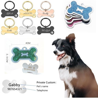 Etiqueta Personalizada De Identificação De Cachorro De Aço Inoxidável Bone/Paw Name Tag Anti-Perda Estimação Gravada Acessórios De Coleira