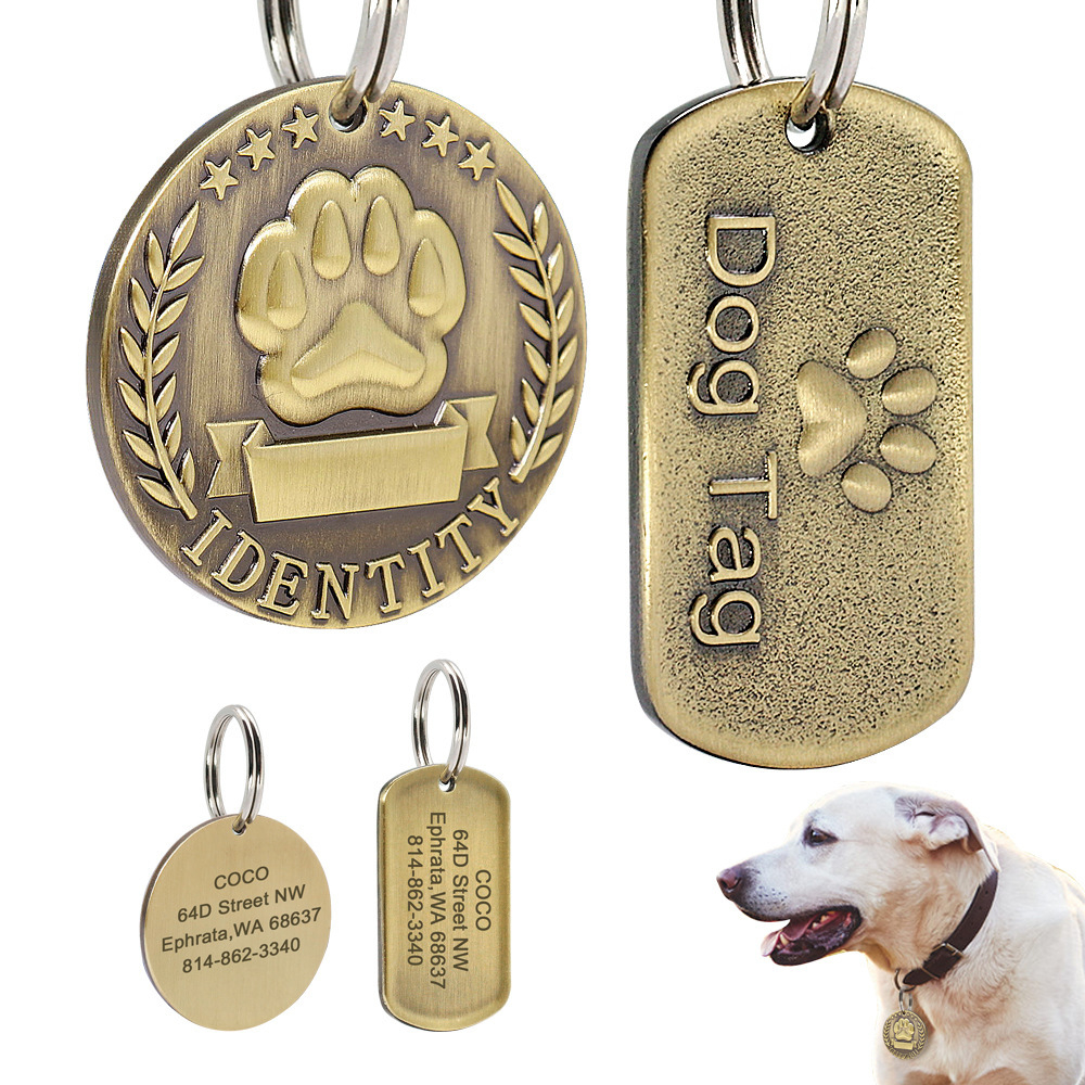 Tag Personalizável Gravada De Identificação De Animais De Estimação Para Cães De Gato Bronze Etiquetas Personalizadas Coleira De Anti-Perda De Endereço Número em Oferta na Shopee