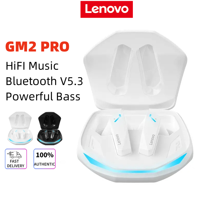 Fone De Ouvido Sem Fio Lenovo GM2 PRO Com Bluetooth 5.3 Som Estéreo HD Luzes RGB Low Latency True Wireless Earphone With mic Handfree TWS