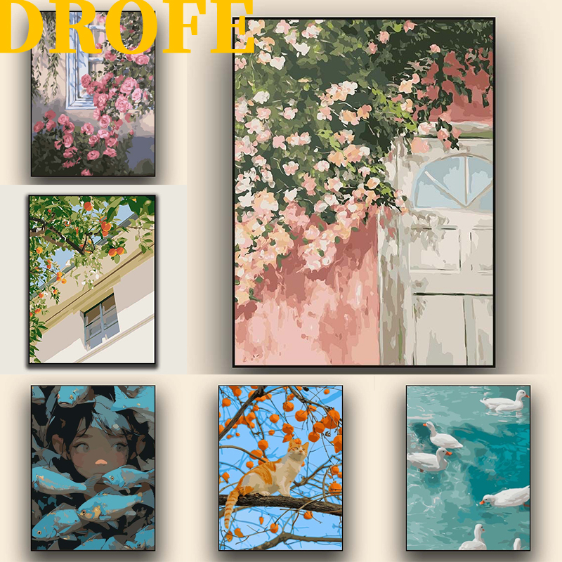 Tinta DROFE Por Números Pintura De Pato Lovely Cat Diy Decoração De Casa Flor 30 × 40cm 40 50cm em Oferta na Shopee